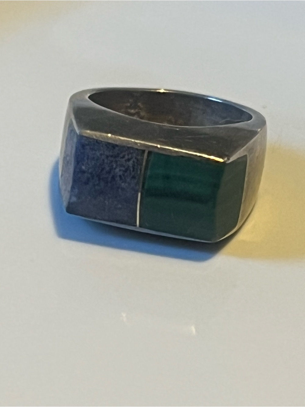 Vintage Mexican Sterling Silver Modernist Inlay Ring 925 Taxco TS-01 Malachite - Picture 5 of 5
